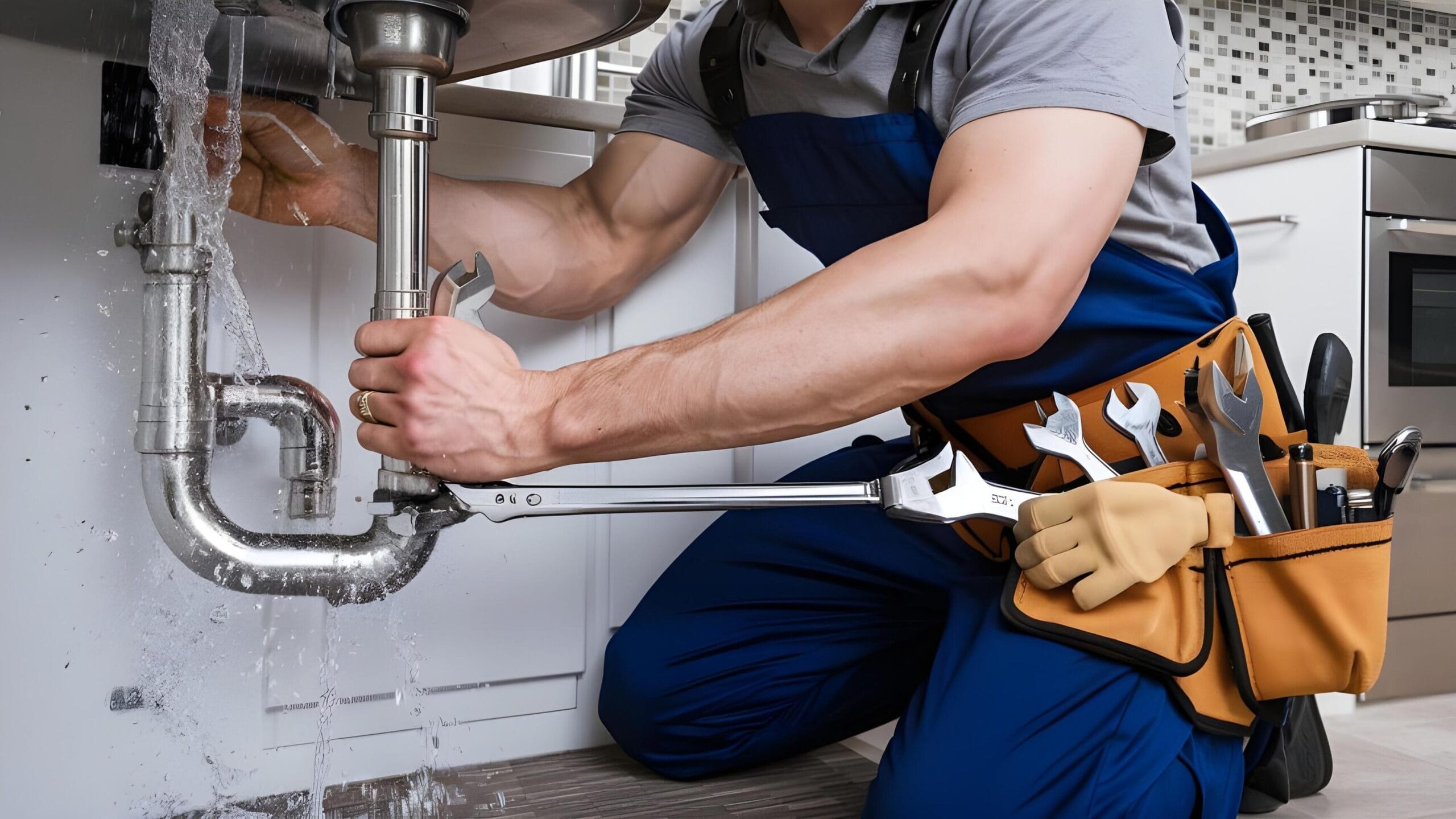 Plumber tightening a residential plumbing pipe in Lansdale